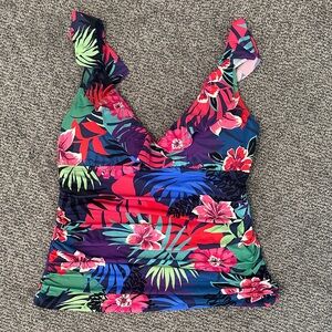 NWT Bleu Rod Beattie Navy Swim Tankini Top with Ruching and Ruffles, Size 12